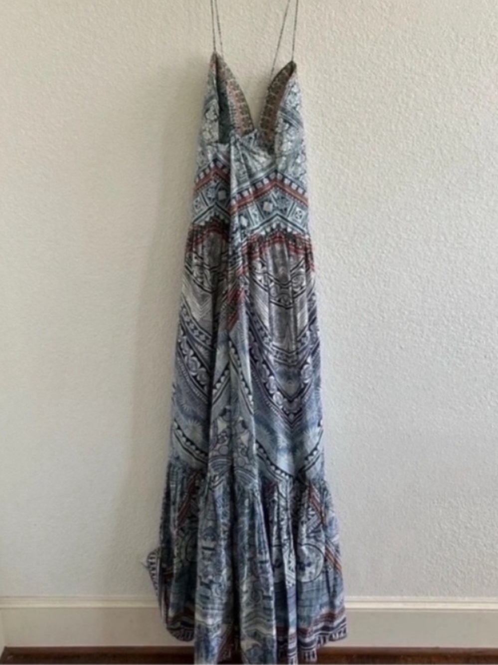 Camilla Tiered Shoestring Maxi Dress Blue Antique Batik - Picture 5 of 11